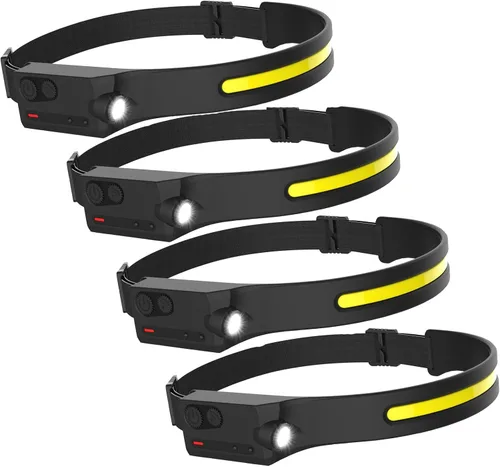 Vista 10 de Linterna frontal LED recargable con sensor de movimiento, lámpara de cabeza USB, cómoda diadema con haz ancho, 5 modos, 350 lúmenes, linterna ultra