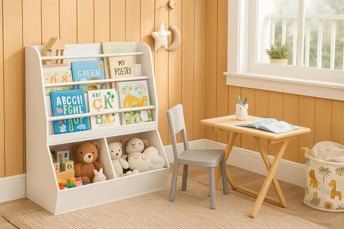 Vista 8 de UTEX Estantería para niños y almacenamiento de juguetes, organizador de almacenamiento de juguetes y estante para libros, soporte de exhibición
