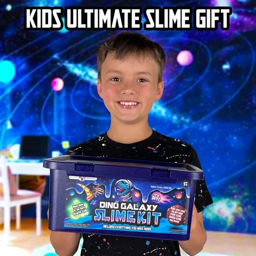 Vista 6 de Original Stationery Kit de slime de galaxia de dinosaurios para niños de 7 a 12 años, juego de slime DIY que brilla en la oscuridad con purpurina