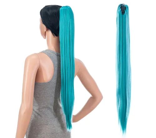 Vista 9 de Extensiones de pelo sintético SWACC con clip de pinza de 28 pulgadas de largo, lacio, para mujer