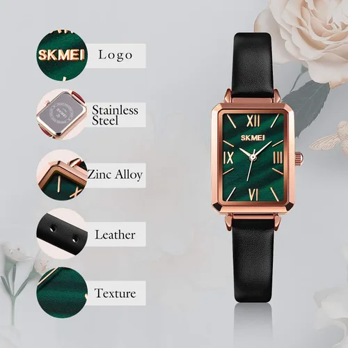 Vista 4 de SKMEI - Reloj de pulsera para mujer, de piel, rectangular, elegante, para mujer, Classic, forro polar verde con licencia oficial de star wars silent