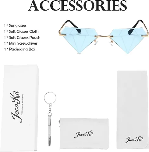 Vista 7 de JOVAKIT Gafas de sol triangulares con forma de diamante para mujeres y hombres, gafas de sol vintage sin montura retro para fiesta rave de Halloween