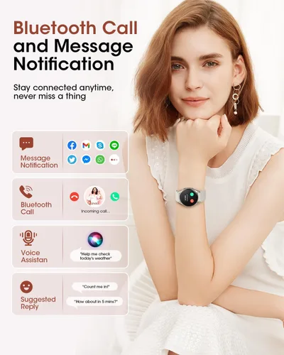 Vista 4 de Relojes inteligentes para mujeres/hombres (hacer llamadas), reloj inteligente de fitness con monitor de frecuencia cardíaca, SpO2/sueño, podómetro