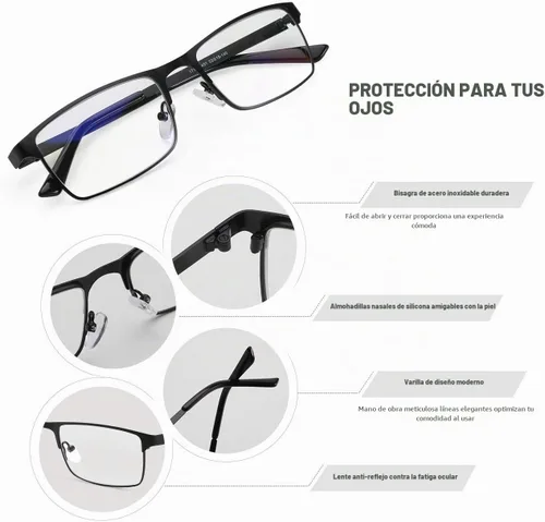 Vista 2 de JOO'RTI Gafas de luz azul para hombres, marco de metal, gafas falsas para computadora de videojuegos