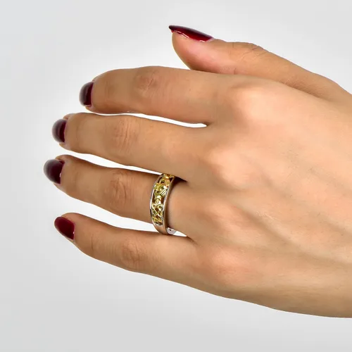 Vista 4 de Jeulia Claddagh - Anillos para mujer, plata de ley 925, chapado en oro de 14 quilates, anillo de compromiso de circonita cúbica de dos tonos, anillo