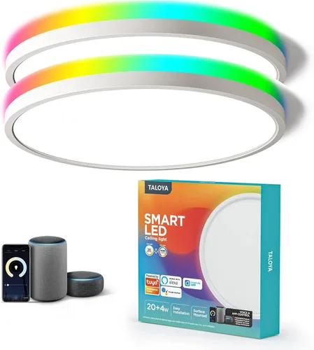 Vista 10 de TALOYA Lámpara de techo inteligente de 10 pulgadas de montaje empotrado LED con luz nocturna RGB, compatible con Alexa Google Assistant, lámpara