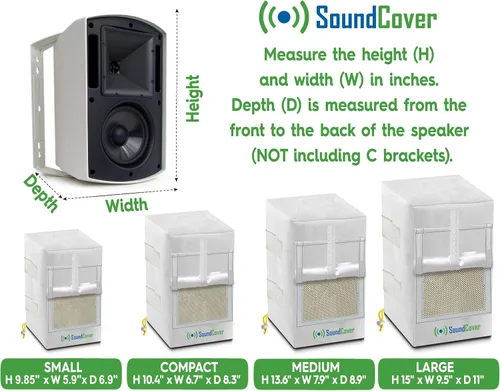 Vista 6 de Dos cubiertas blancas impermeables 600D para altavoces montados en soporte C - Compatible con Yamaha NS-AW194, Polk Audio Atrium 4, Herdio 4