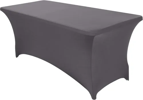 Vista 21 de Paquete de 2 fundas de mesa ajustadas rectangulares de spandex de 6 pies, color beige, mantel de tela elástica sin arrugas para fiestas, ferias