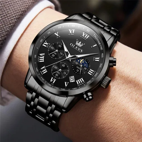Vista 2 de OLEVS Mens Watches Luxury Big Face Waterproof Stainless Steel Analog Quartz Multifunctional Luminous Date Two Tone Fashion Dress Wrist Watches for