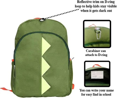 Vista 5 de Juego de mochila para niños, 16 pulgadas, 6 piezas, incluye bolsa de almuerzo plegable, botella de agua, llavero y estuche para lápices, Dinosaurio