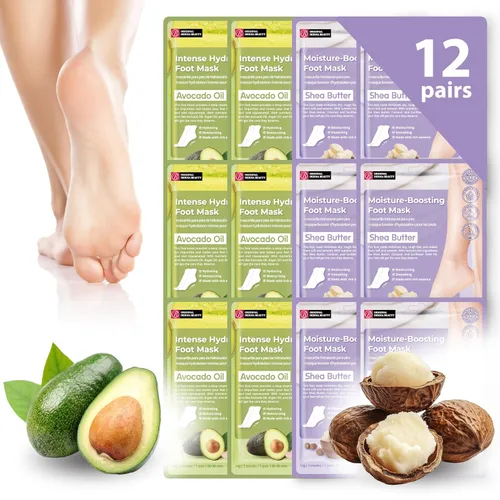 Vista 12 de Original Derma Beauty - Máscara de pies de 12 pares de hidratación intensa, aceite de aguacate, juego de mascarillas hidratantes para pies
