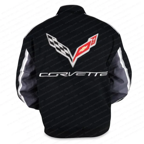 Vista 2 de West Coast Corvette / Camaro C7 Corvette All Logo Collage Chaqueta de sarga – Negro: C1, C2, C3, C4, C5, C6, C7