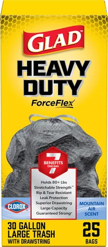 Vista 9 de Glad ForceFlex - Bolsas de basura resistentes con cordón ajustables con Clorox, Mountain Air, 30 galones, 50 unidades (el paquete puede variar)