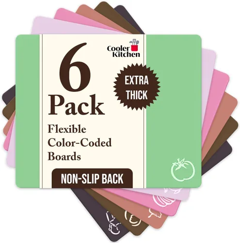 Vista 12 de Cooler Kitchen Juego de alfombrillas de corte flexibles extra gruesas con iconos de comida y respaldo EZ-Grip (juego de 4 alfombrillas), tablas