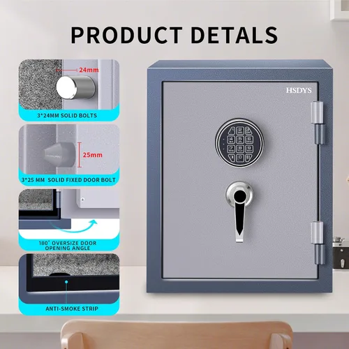 Vista 6 de HSDYS Caja de seguridad ignífuga, 1.8 pies cúbicos, teclado digital y cerradura de llave, seguro para el hogar para documentos, joyas