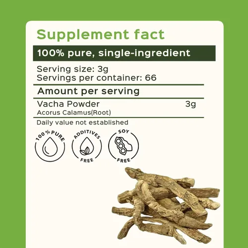 Vista 2 de bixa BOTANICAL Raíz de calamus - Polvo de raíz natural para la salud intestinal y el apoyo al enfoque, vegano, sin OMG, tratado al vapor, suplemento