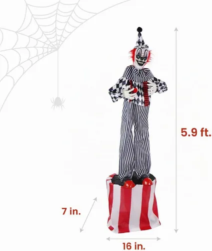 Vista 7 de Haunted Hill Farm Payaso parlante en el escenario Animatronic de Halloween