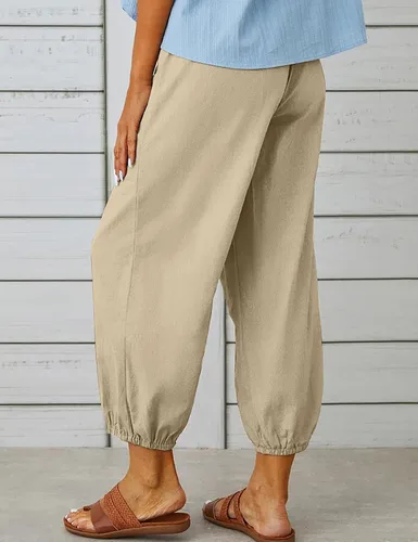 Vista 3 de Bozanly Pantalones capri holgados tipo harén para mujer, estilo casual, con bolsillos, para yoga y verano