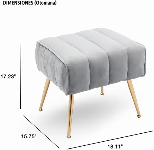 Vista 5 de Silla decorativa de terciopelo con otomana, moderna silla de barril y otomana para sala de estar y dormitorio, acabado dorado, gris