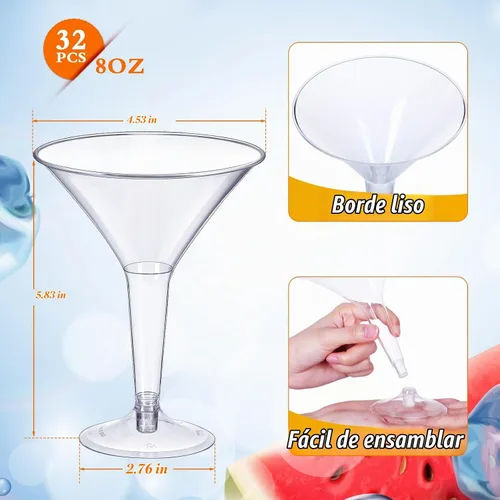 Vista 2 de Zopeal 32 vasos de Martini de plástico de 8 onzas desechables apilables