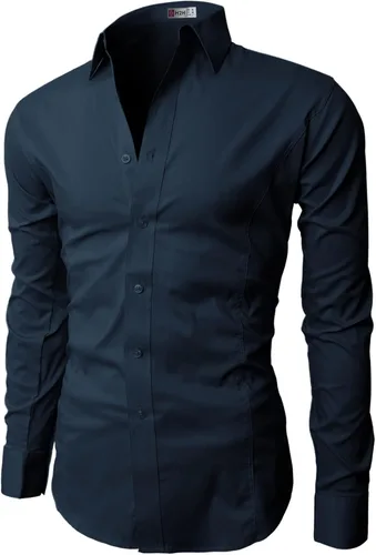 Vista 3 de H2H Camisas de vestir ajustadas para hombre, elásticas, de manga larga, básicas, formales, lisas, informales, para negocios, camisas con botones