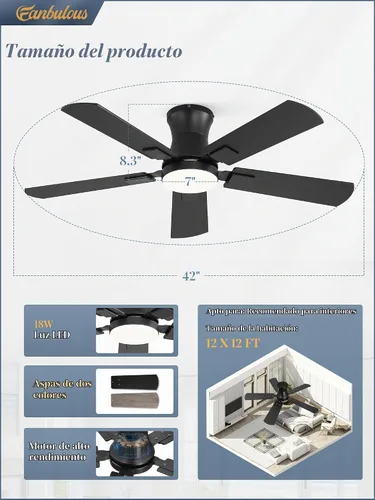 Vista 5 de Fanbulous Ventilador de techo de 42 pulgadas con luz, perfil bajo Negro