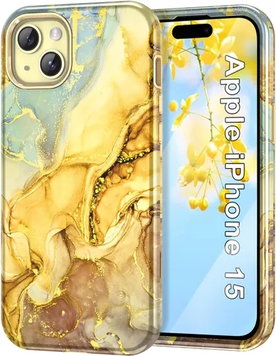 Vista 9 de Btscase Funda para iPhone 15 de 6.1 pulgadas (2023), patrón de mármol 3 en 1, resistente a prueba de golpes, cuerpo completo, policarbonato