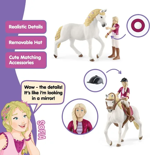 Vista 3 de Schleich Horse Club — Sofia y Blossom: juego de 10 piezas de Horse Club con jinete y yegua andaluza, juguetes de caballos para niñas y niños de 5 a
