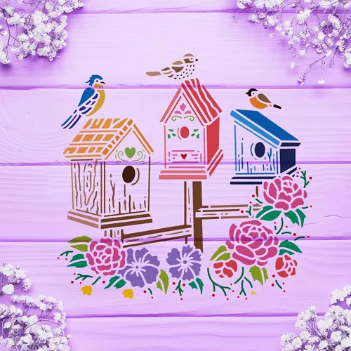 Vista 6 de FINGERINSPIRE Plantillas de pintura de dibujo de casa de pájaros (11.8 x 11.8 pulgadas), plantillas cuadradas para casa de pájaros, decoración