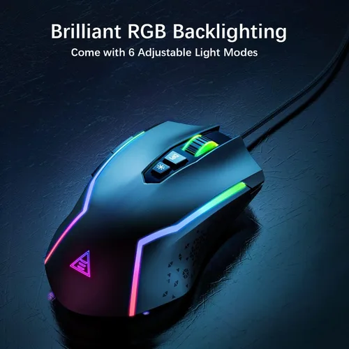 Vista 6 de EKSA Mouse para juegos mouse ergonómico con cable con 7 botones programables retroiluminación Chroma RGB 6 y ajustable 8000 DPI para jugadores de PC
