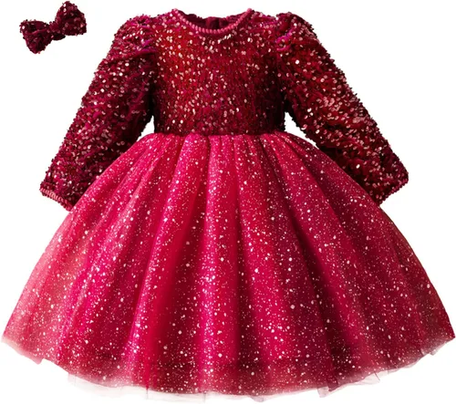 Vista 2 de TTYAOVO - Vestido de manga larga para cumpleaños, con falda tutú, para niñas pequeñas