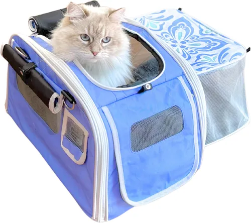 Vista 10 de Kittyrama Transportador para gatos aprobado por aerolíneas de lados suaves con escondite expandible Cremalleras autobloqueantes SBS a prueba