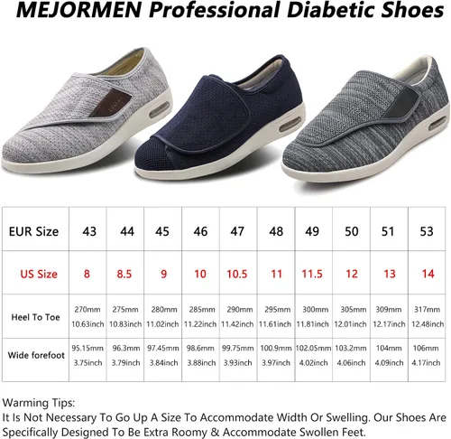 Vista 7 de MEJORMEN Zapatos para diabéticos para hombre, extra anchos, con cierre ajustable, zapatos deportivos ligeros y casuales, soporte para pies