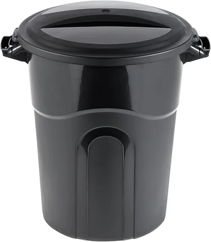 Vista 2 de United Solution TI0087 - Contenedor de basura redondo de 20 galones, color negro, fácil de transportar con construcción resistente, asas de paso