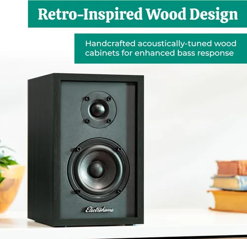 Vista 3 de Electrohome Montrose - Reproductor de discos de vinilo inalámbrico actualizable con Berkeley, altavoces Bluetooth alimentados, tweeter de 1 pulgada