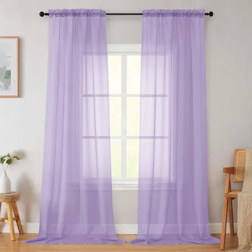 Vista 266 de 2 paneles de cortinas traslúcidas blancas para dormitorio, sala de estar, 96 pulgadas de largo, modernas, suaves, ligeras, con bolsillo para barra