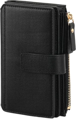 Vista 18 de Billetera pequeña para mujeres bifold portador de tarjetas de crédito con bloqueo RFID con bolsillo con cremallera, A01 verde , Compacto