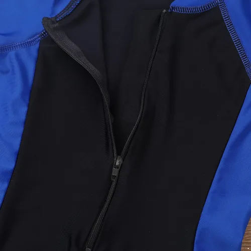 Vista 5 de Moily Conjunto de neopreno unisex para niños y niñas con cremallera, protección solar UV, traje de baño Azul y negro a