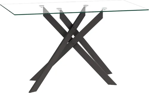 Vista 8 de SSLine Mesa de comedor moderna de cristal, rectangular de 51 pulgadas, color negro con patas de metal diseñadas en X para cocina y comedor