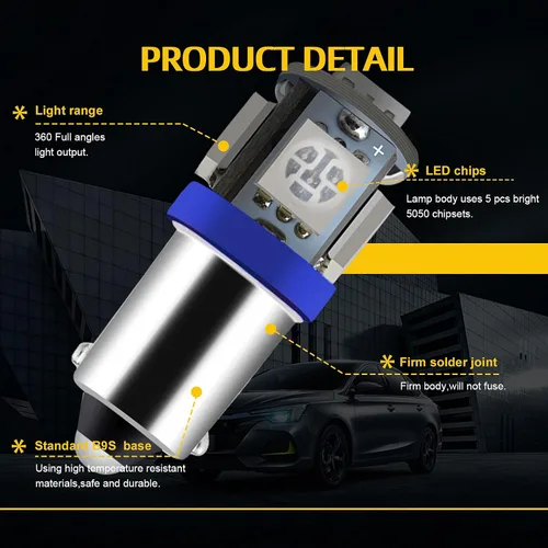 Vista 3 de Bombillas de luz LED EverBrightt BA9S 194 168 W5W SMD, lámpara para puerta lateral, baliza de coche, CC 12 V, 5SMD-Azul Bule