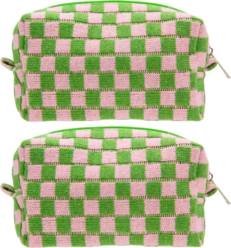 Vista 28 de PAZIMIIK Bolsa de Maquillaje a Cuadros para Bolso Portátil con Cremallera, Estuche Pequeño de Cosméticos para Accesorios de Viaje, Azul Ártico