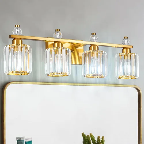 Vista 15 de Luces de Tocador de Baño de 3 Luces, Placado Negro, Modernas Luces de Tocador de Cristal para Baño, Luces de Tocador de Cristal para Usar Sobre