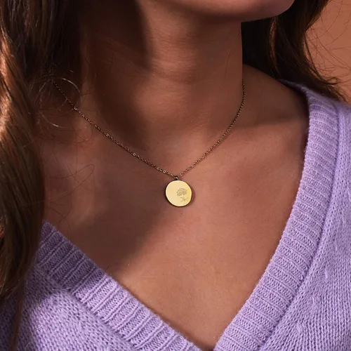 Vista 3 de FANCY SHINY Collar con colgante de acero inoxidable grabado para mujer regalo para ella