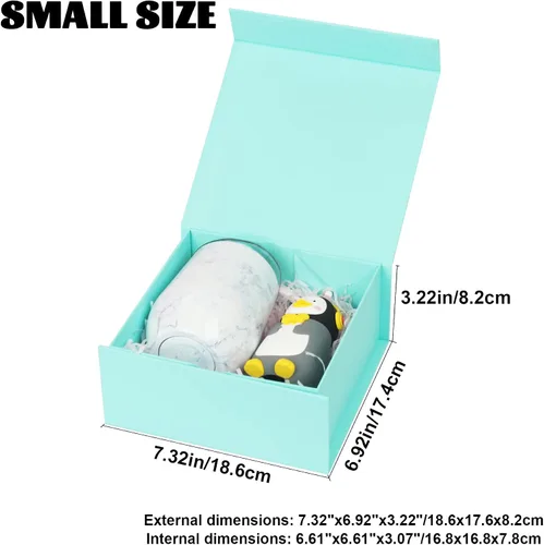 Vista 5 de CHARMGIFTBOX Cajas de regalo con tapas, 7.4 x 7.0 x 3.2 pulgadas, pequeña caja de regalo magnética azul Auqa con tarjeta, pequeñas cajas plegables