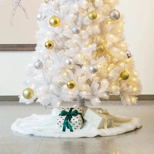 Vista 6 de Glitzhome Falda de árbol de Navidad de felpa blanca de 48 pulgadas de profundidad, falda grande para árbol de Navidad, adornos de árbol de Navidad