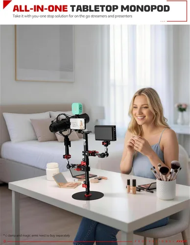 Vista 2 de IFOOTAGE A200 Monopie con Base Redonda, Monopie de Vídeo de 22" para Escritorio, Monopie de Cámara de Aluminio con Base, Compatible con Cámara DSLR