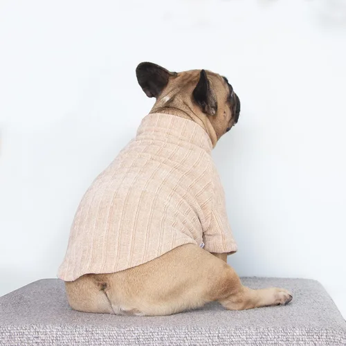 Vista 3 de iChoue - Ropa para mascotas, suéter de cuello alto de invierno para perros con cuello tortuga para Bulldog inglés, Boston Terrier, abrigo de pana