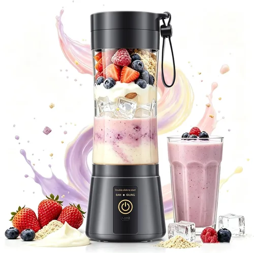 Vista 11 de Licuadora portátil de tamaño personal para hacer batidos - Mini licuadora Rosa