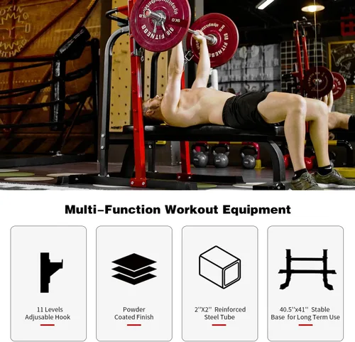 Vista 2 de ZENOVA Pull Up Bar Station Power Tower, Adjustable Height Dip Bar for Home Gym Multi-Function Strength Training Workout Equipment Rojo