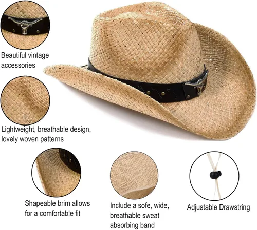 Vista 5 de Sombrero vaquero de paja con banda decorada, para disfraces de niños, de Simplicity